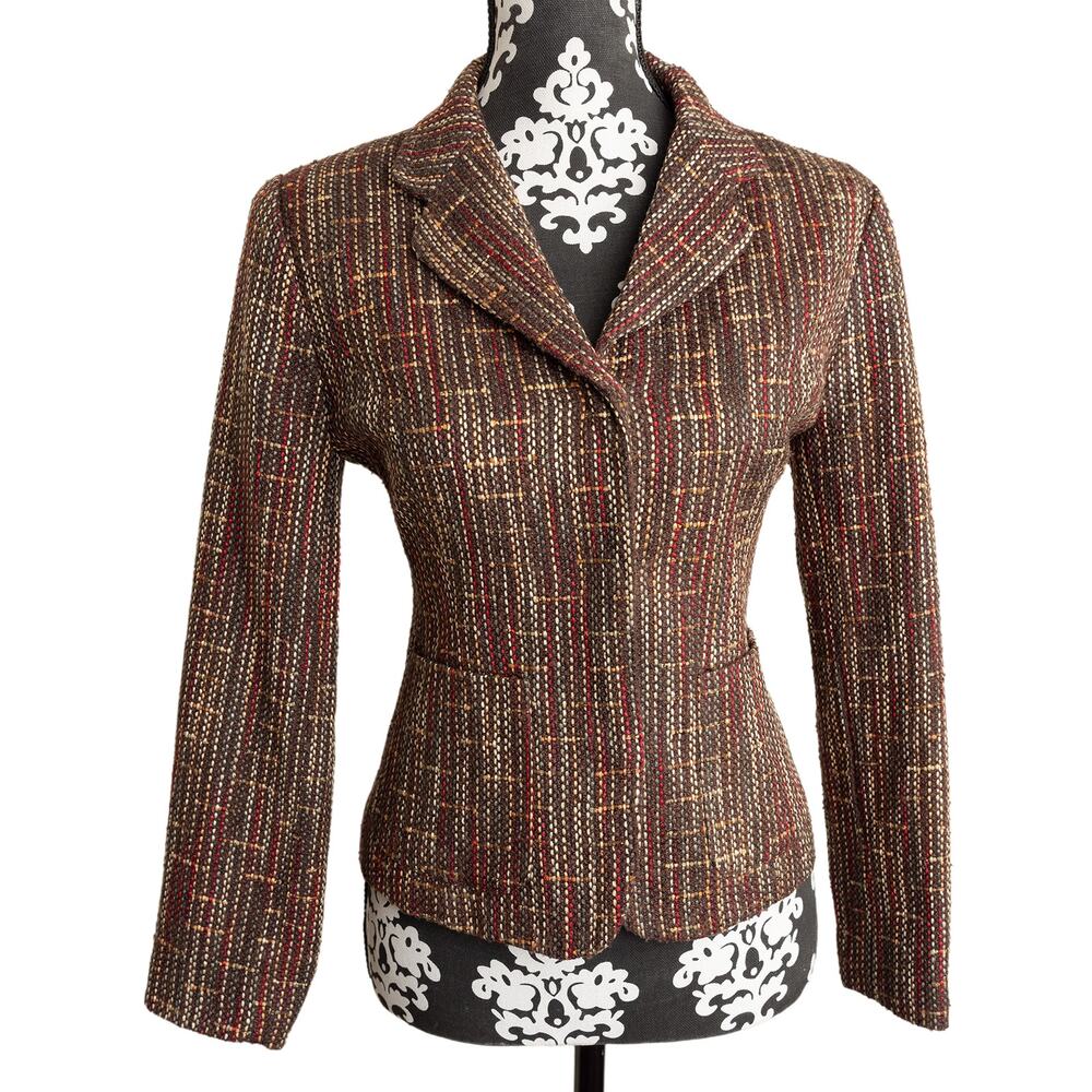 Women's Vintage Multicolored Tweed Sag Harbor Petite Snap Front Blazer - 6P
